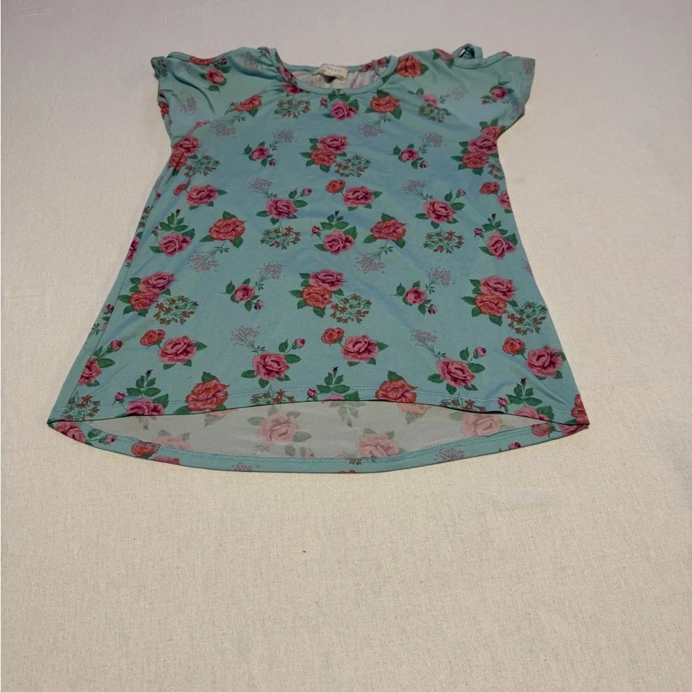 Between Girls Size 12 Floral Kids Shirt - Blue and Pink
